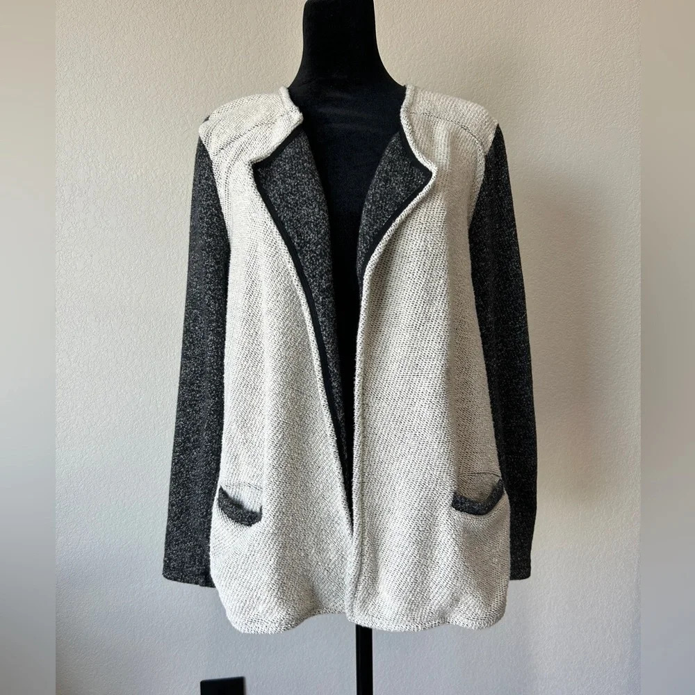 Style & Co Women’s Open-Front Knit Jacket Cardigan XL Black & Cream 100% Cotton